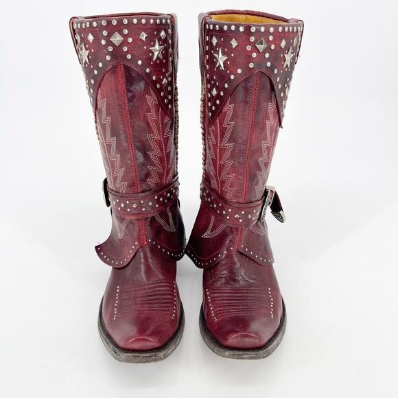 Rare Old Gringo Red Star Studded Belted Leather Western Cowgirl Boot size 7 - Picture 5 of 11